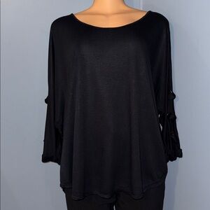 Femme Black Flowing Top with Unique Sleeve Design - Size 2X